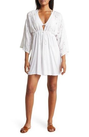 Boho Me Eyelet Tie Front Cover-Up Dress in White at Nordstrom Rack, Size Medium