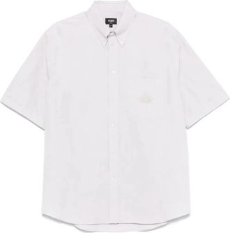 Fendi Katoenen Grijze Shirt - Heren - Korte mouwen Overhemden - Wit - M - Katoen - Overhemden