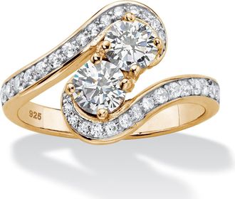 Palm Beach Jewelry 1.39 TCW CZ Gold-Plated Silver 2-Stone Ring