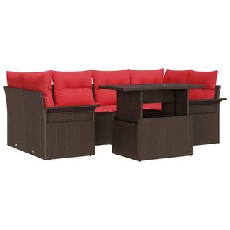 vidaXL Conjunto De Sof&aacute; De Jard&iacute;n 7 Pcs Marr&oacute;n Rattan De Poli&eacute;ster Vidaxl