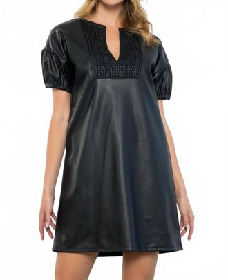 THML Clothing Short Sleeve Leather Dress In Black