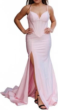 Sherri Hill Fitted Hot Fix With Corset Bodice Prom Dress In Pink