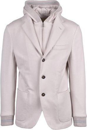 Eleventy Fitted Beige Blazer With Detachable Lapel And Casual Layering