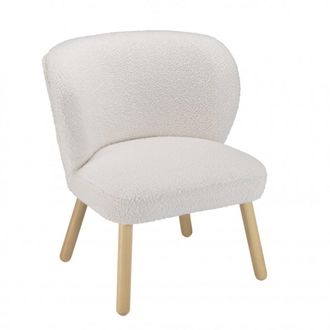 Macabane Sill&oacute;n de tela bouclette blanca con patas de madera
