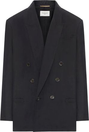 Saint Laurent Dubbelrijige Zijden-Habotai Blazer - Dames - Jassen - Zwart - Maat: L Zijde