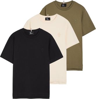Moncler Logo-appliqu&eacute;d Cotton T-shirt - set of Three - Ecru - M