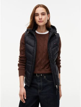 Tommy Hilfiger Womens Lightweight Quilted Hooded Vest - Black - XXL