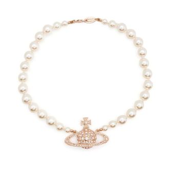 Vivienne Westwood One Row Pearl Bas Relief Choker - female - Vivienne Westwood - Necklaces - Pink - ONE SIZE - Accessories