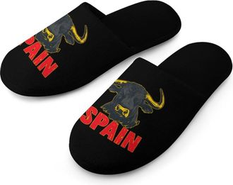 Generic Spain Spanish Bull Warm Mens Slippers Slip On Soft Fleece House Shoes Winter Indoor Outdoor