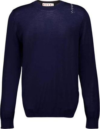 Marni Navy Blue Wol Crewneck Sweater - Heren - Ronde hals truien - Blauw - M - Wol - Truien & Vesten