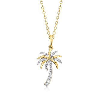Ross-Simons Diamond Palm Tree Pendant Necklace in 14kt Yellow Gold