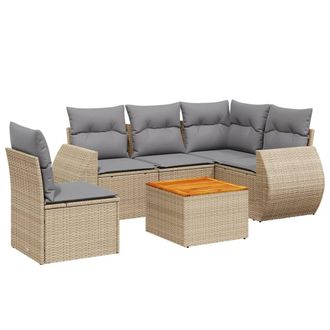 vidaXL Juego De Sof&aacute;s Jard&iacute;n Con Cojines 6 Pzas Rat&aacute;n Sint&eacute;tico Beige Vidaxl
