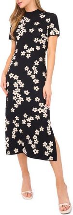 CeCe by Cynthia Steffe Flower Jacquard Midi Sweater Dress in Rich Black at Nordstrom, Size Large