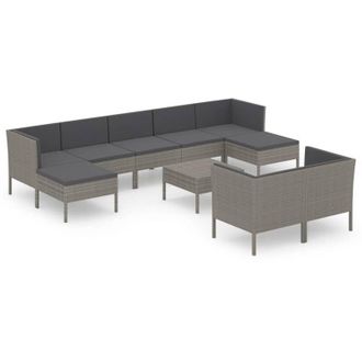 vidaXL 10 Pcs Garden Lounge Set Con Cojines De Mimbre Gris