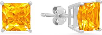 MAX + STONE 14k White Gold Solitaire Princess-Cut Gemstone Stud Earrings (7mm)