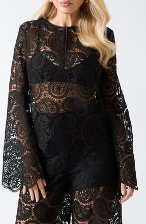 Marciano Grace Long Sleeve Lace Top in Black-Black at Nordstrom, Size 10 Us