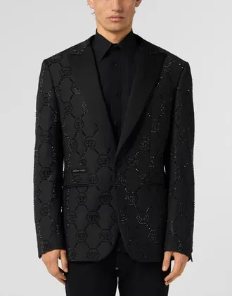 Philipp Plein Wool Blazer With Stin Details Monogram Men in Black/black at Nordstrom, Size 52