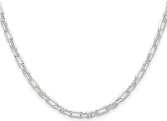 Diamond2Deal Sterling Silver Diamond-Cut 4mm 3 Short Plus 1 Long Cable Link Chain Necklace