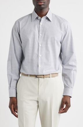 Nordstrom Traditional Fit Fit Plaid Premium Silk Dress Shirt in Grey Mauro Plaid at Nordstrom, Size 17.5 - 36