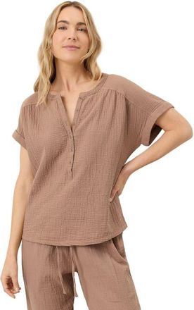 Pact Organic Cotton Coastal Double Gauze Short Sleeve Popover in Driftwood Brown at Nordstrom, Size Xx-Large