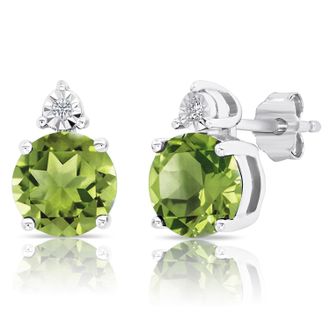 MAX + STONE 925 Sterling Silver 7mm Gemstone and Diamond Accent Halo Round Stud Earrings
