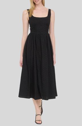 Blu Pepper Swiss Dot Corset Midi Dress in Black at Nordstrom Rack, Size Medium