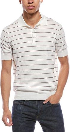Brunello Cucinelli MenS White Striped Cotton Sweater, Size 36