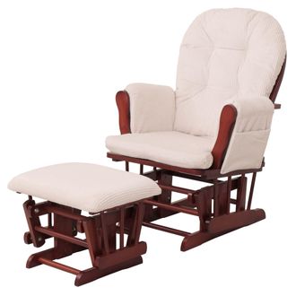 Hhg Hhg - Sill&oacute;n Relax 021, Sill&oacute;n Mecedora Mecedora Con Taburete Tela Cuerda 320g/m&sup2; Oeko-tex, Crema Marco Oscuro
