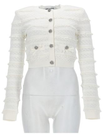 Self Portrait Slim Fit Rhinestone Buttons Cardigan