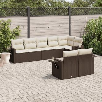 vidaXL Set Sof&aacute;s De Jard&iacute;n 8 Piezas Y Cojines Rat&aacute;n Sint&eacute;tico Marr&oacute;n Vidaxl