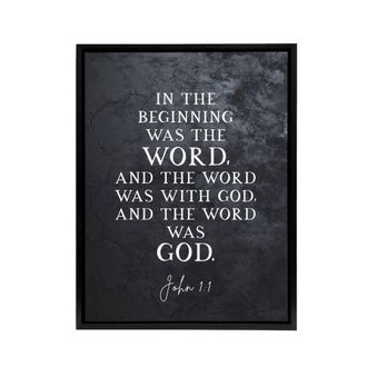 Artery8 John 1 The Word Was God Christian Bible Quote Framed Canvas Wall Art Print in Grey | Size: W24 x H32