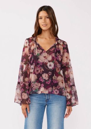 Lovestitch Bell Sleeve V-Split Neck Blouse In Plum