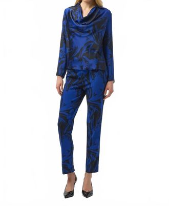 Joseph Ribkoff Floral High Waisted Trousers In Royal Blue/black