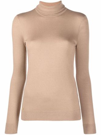 Lauren Ralph Lauren fine-knit roll-neck jumper - women - Polyester/Silk/Modal - S - Brown