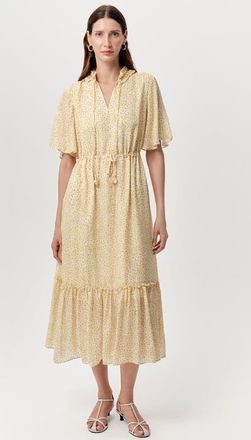 Exquise Douglas Short Sleeve Tie Waist Lined Printed Midi Dress in Multi Color at Nordstrom, Size Xx-Large