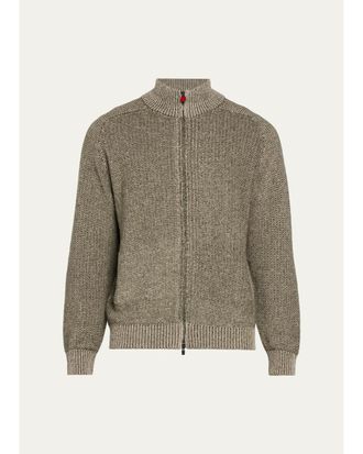 Kiton Mens Wool & Cashmere Mouline Full-Zip Cardigan