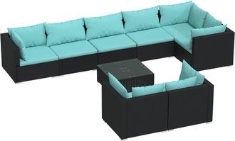 vidaXL Set De Muebles De Jard&iacute;n 9 Pzas Y Cojines Rat&aacute;n Sint&eacute;tico Negro Vidaxl
