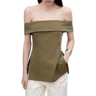 Mango Fitted Off the Shoulder Top in Khaki Green at Nordstrom, Size X-Small