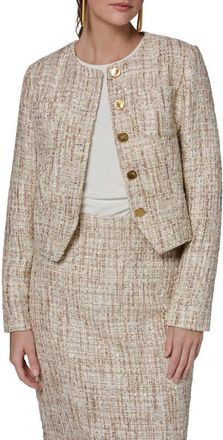 DKNY Sequin Tweed Blazer in Dark Beige/Cream Multi at Nordstrom, Size 14