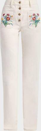 Valentino Garavani Beaded Front Pocket Straight-Leg Jeans