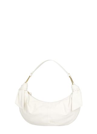 Coccinelle Crescent-Shaped Ivory Leather Shoulder Bag With Golden Hardware