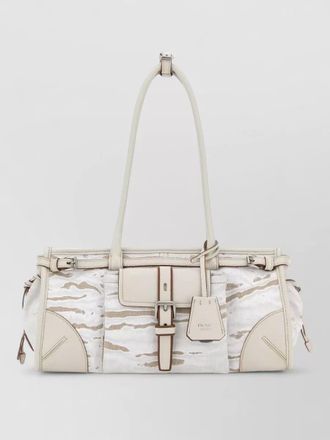 Prada canvas bonnie medium tote shoulder bag
