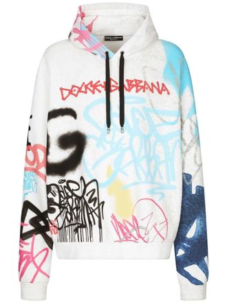 Dolce & Gabbana graffiti-print cotton-blend hoodie - men - Polyester/Cotton - S - White