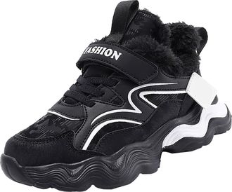 Generic Boys Winter Sneakers Fleece Lined Trainers Kids Running Lightweight Breathable Anti Slip Sport Shoes Toddler Girls Running Shoes (Black, 1 Big Kids)