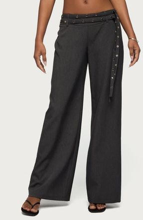 Edikted Cruz Double Belt Low Rise Wide Leg Baggy Pants in Gray at Nordstrom, Size X-Large