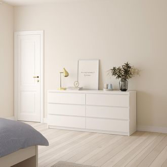 Dmora Dmora Commode &Agrave; Six Tiroirs, Coloris Blanc Brillant, 153 X 70 X 50 Cm