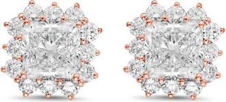 Diana M. Jewels 14kt rose gold 8cts lab grown Radiant Cut Diamond Halo Earrings