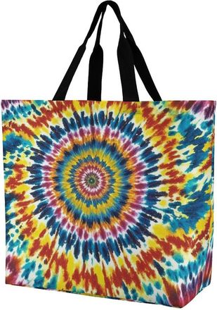 Generic Color Tie Dye Shoulder Bag Eco Friendly Shopper Bag Lightweight Grocery Bags For Picnic Beach Work