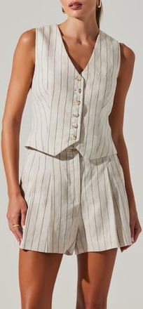 ASTR the Label Kaiko Pinstripe Linen Vest in Natural Black Stripe at Nordstrom Rack, Size X-Small