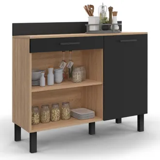 IDMarket Credenza Bassa 100 Cm Cina Piano Di Lavoro H.83 Cm 1 Anta + 1 Cassetto Finitura Faggio E Nero
